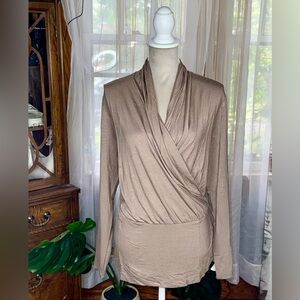Catherine Malandrino Taupe Wrap Long Sleeve Top